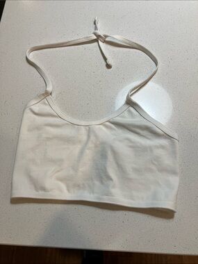 White Halter Crop Top with Tie Neck small
